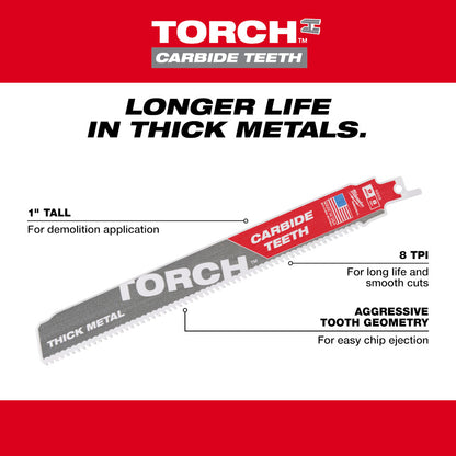 Milwaukee 48-00-5201 SAWZALL THE TORCH 6in 7 TPI Metal Cutting Blade with Carbide Teeth