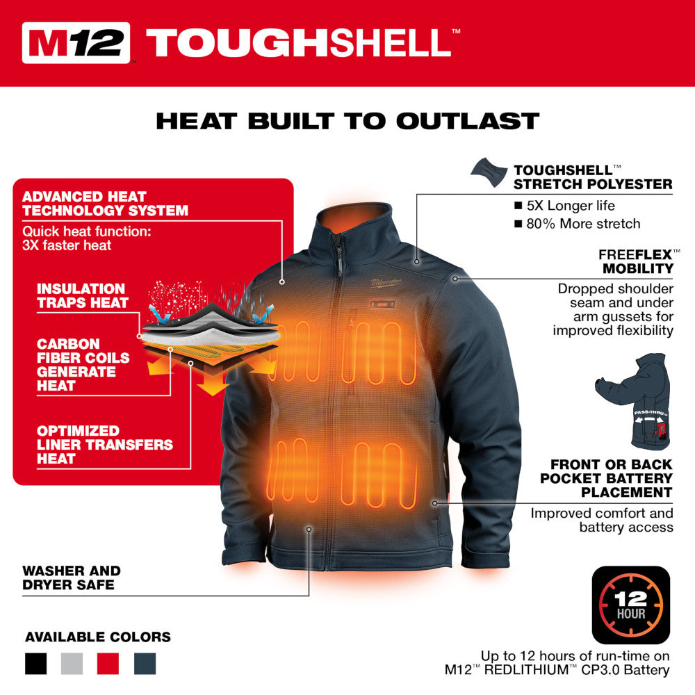 Milwaukee 204G-21L M12 Heated TOUGHSHELL Gray Jacket Kit - Large