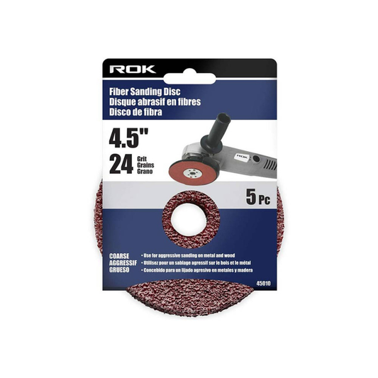 ROK 45010 4-1/2in 24 Grit Fibre Sanding Discs - 5pk