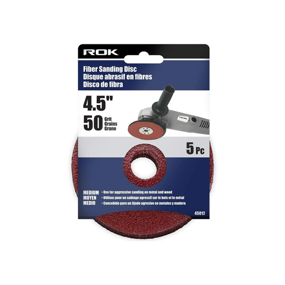 ROK 45012 4-1/2in 50 Grit Fibre Sanding Discs - 5pk