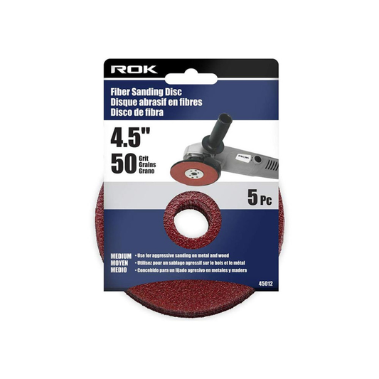 ROK 45012 4-1/2in 50 Grit Fibre Sanding Discs - 5pk
