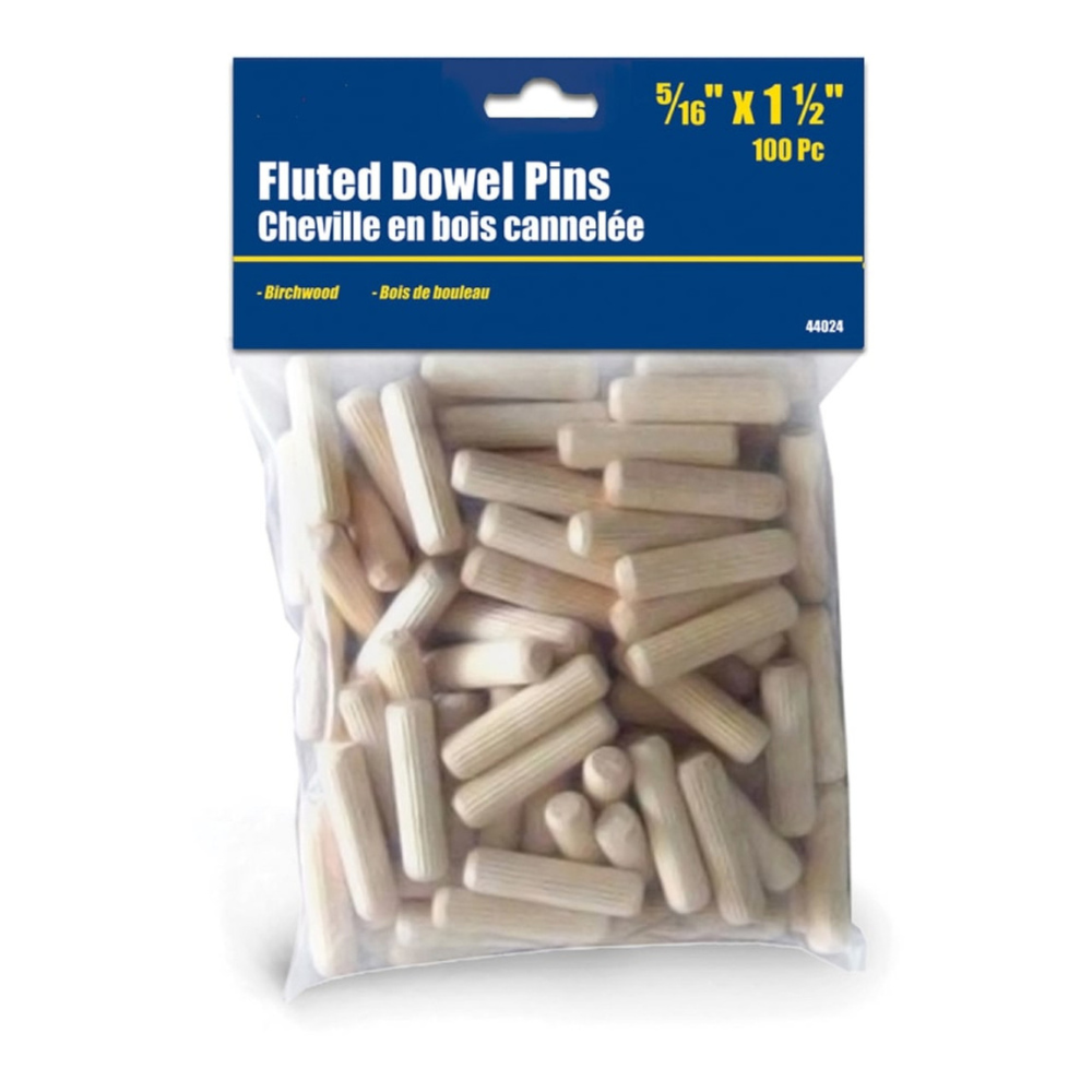 ROK 44024 5/16in Fluted Birchwood Dowel Pins - 100pk