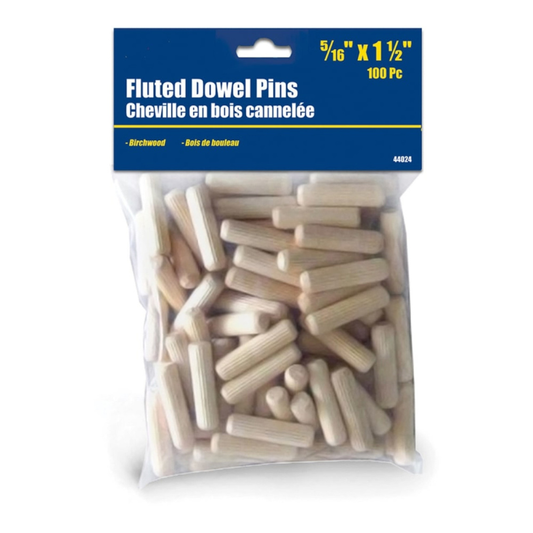 ROK 44024 5/16in Fluted Birchwood Dowel Pins - 100pk