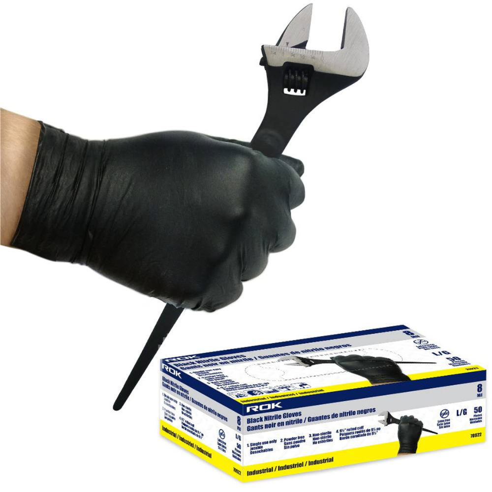 ROK 70922 50pk 8 Mil Industrial Disposable Nitrile Gloves - Large