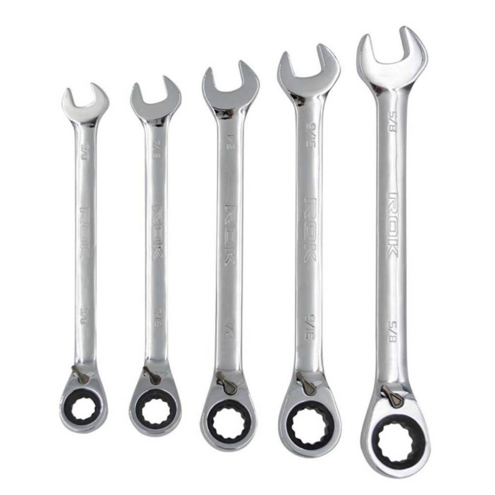 ROK 68004 5pc SAE Cr-V Ratcheting Wrench Set