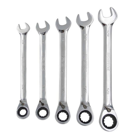 ROK 68004 5pc SAE Cr-V Ratcheting Wrench Set