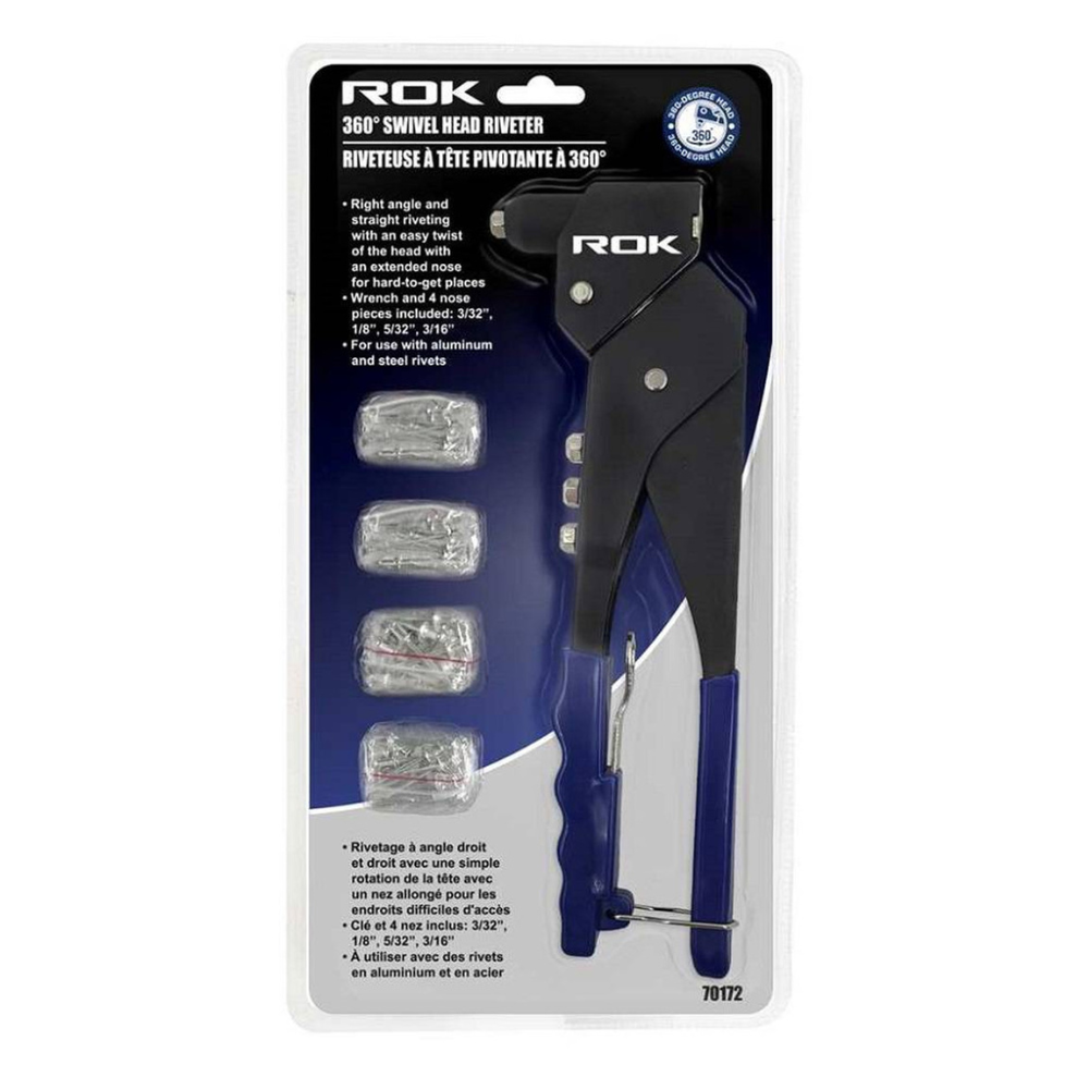 ROK 70172 60pc 360° Swivel Head Hand Riveter Set