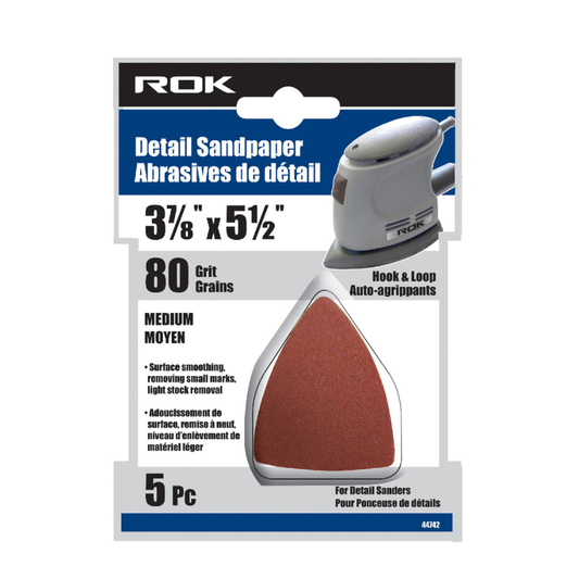 ROK 44742 80 Grit Detail Sandpaper Sheets - 5pk