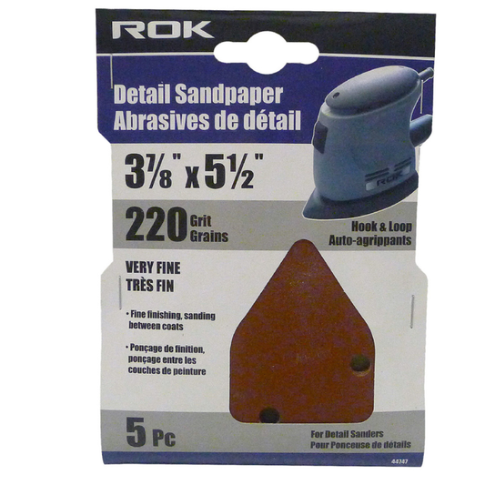 ROK 44747 220 Grit Detail Sandpaper Sheets - 5pk