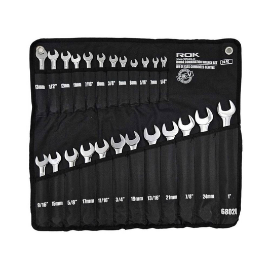 ROK 68020 24pc SAE/Metric Cr-V Jumbo Combination Wrench Set
