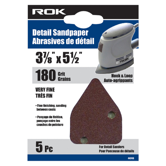ROK 44746 180 Grit Detail Sandpaper Sheets - 5pk