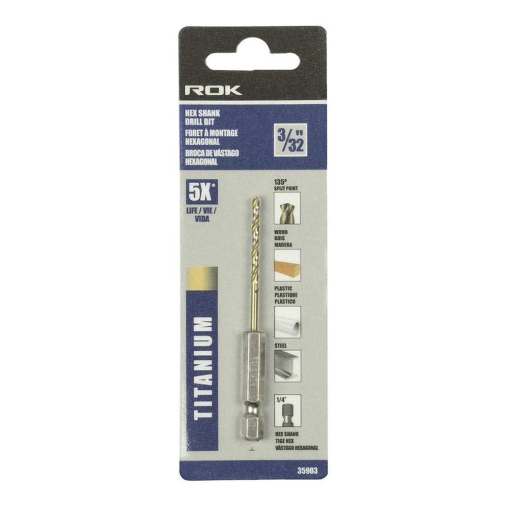 ROK 35903 3/32in Hex Shank Titanium Drill Bit