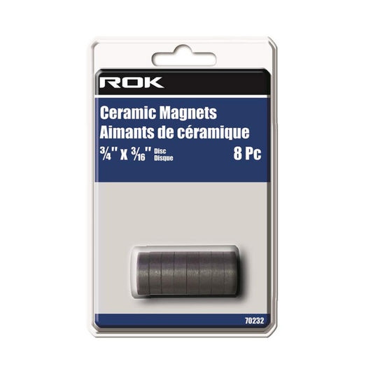 ROK 70232 3/4in x 3/16in Ceramic Magnet Discs - 8pk