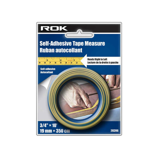 ROK 28396 3/4in x 3m / 10' Right to Left SAE/Metric Self-Adhesive Tape Measure
