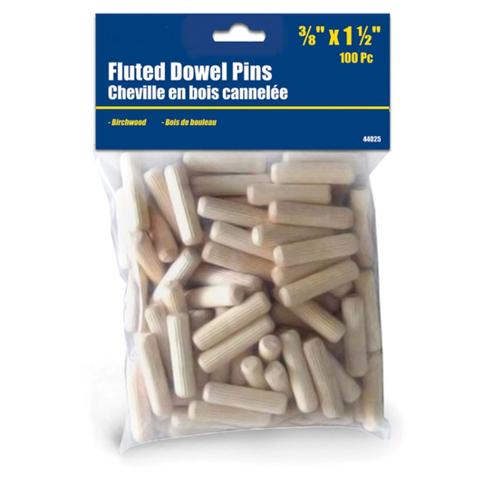 ROK 44025 3/8in Fluted Birchwood Dowel Pins - 100pk