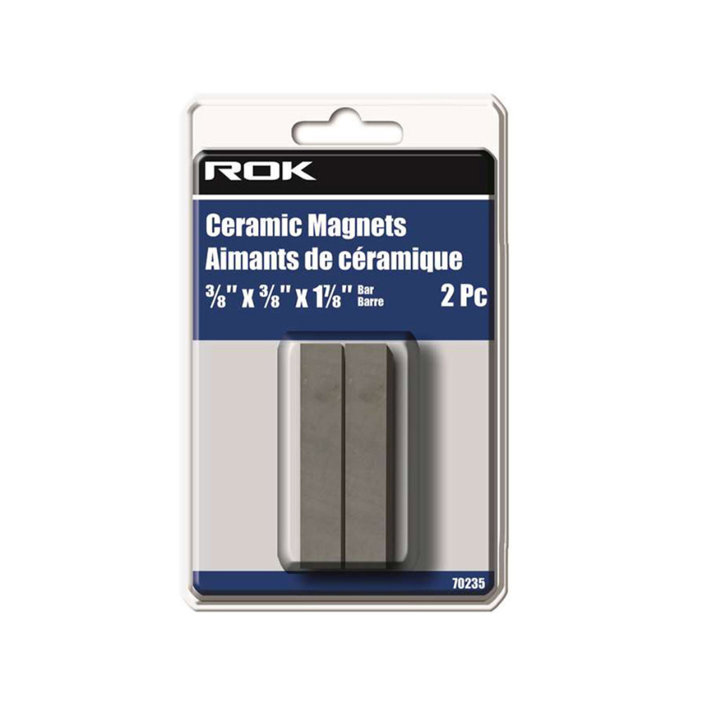 ROK 70235 3/8in x 3/8in x 1-7/8in Ceramic Magnet Bars - 2pk