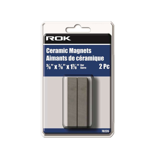 ROK 70235 3/8in x 3/8in x 1-7/8in Ceramic Magnet Bars - 2pk