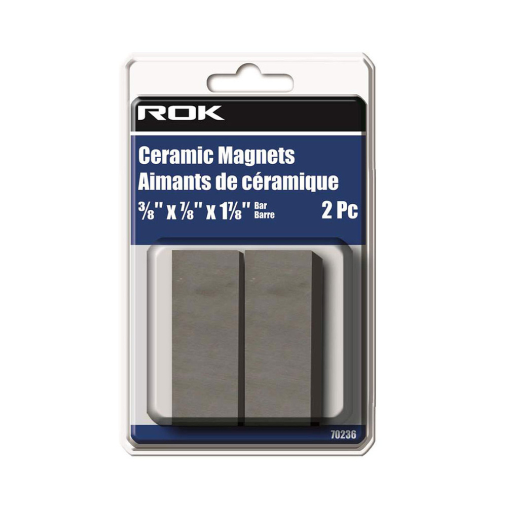 ROK 70236 3/8in x 7/8in x 1-7/8in Ceramic Magnet Bars - 2pk