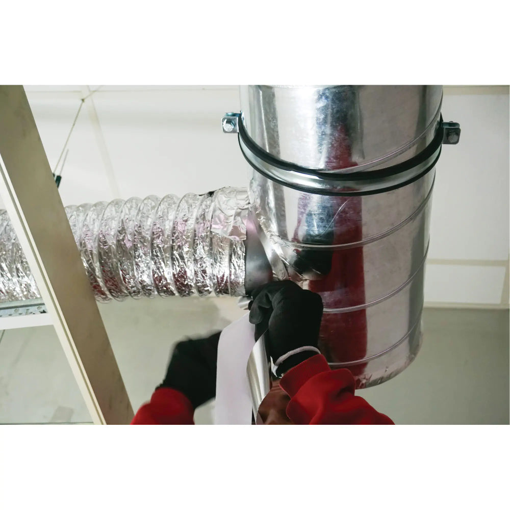 Aluminum foil tape sealing flexible HVAC duct joint installation