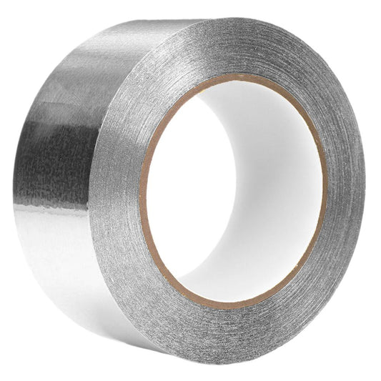 Roll of TF5004 silver aluminum foil tape with a white release liner showing the metallic reflective surface on a clean white background.