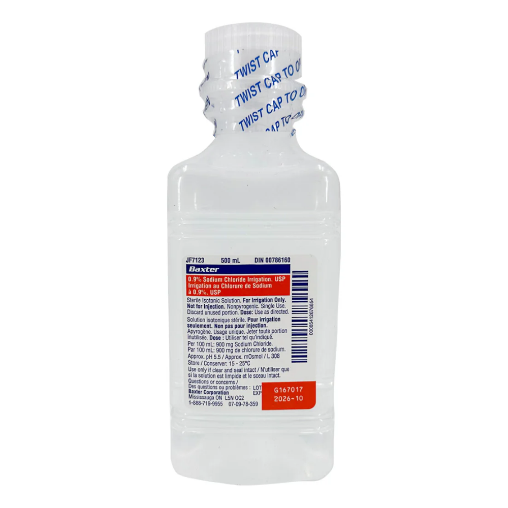 Baxter 0.9% Sodium Chloride Sterile Saline Irrigation Solution 500ml Single Use