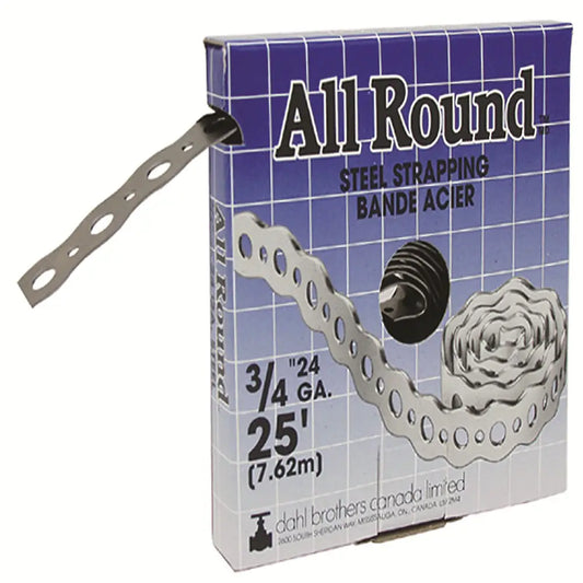 Dahl All Round Steel Strapping – 24 Gauge, 3/4 inch x 25 ft | Perforated Pipe Hanger Strap for Plumbing & HVAC