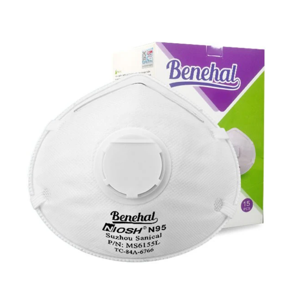 Benehal MS6155L NIOSH N95 Respirator Mask with Valve 15 Pack Box