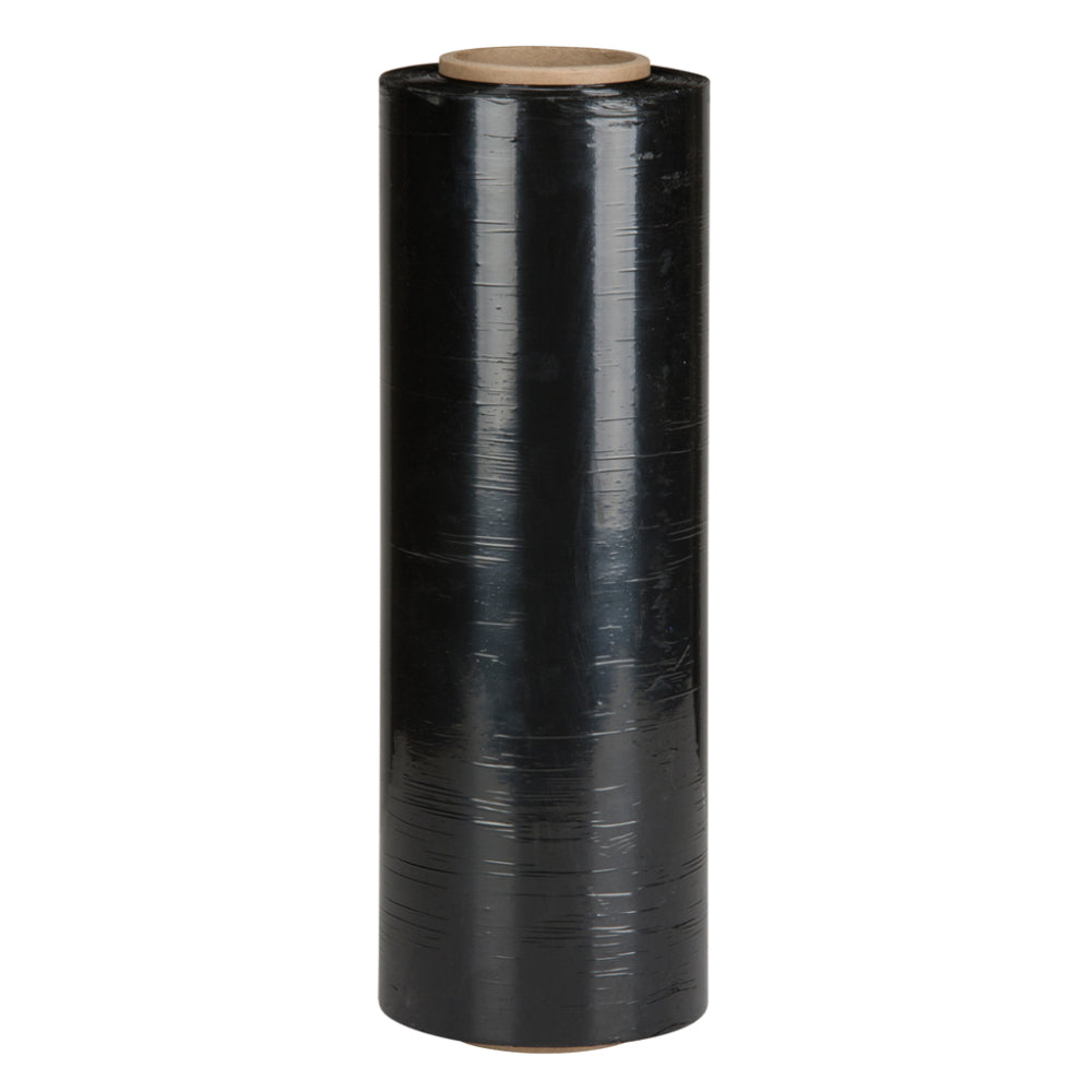 Black opaque blown stretch film roll, 15in x 1500ft, 80 gauge heavy-duty hand wrap