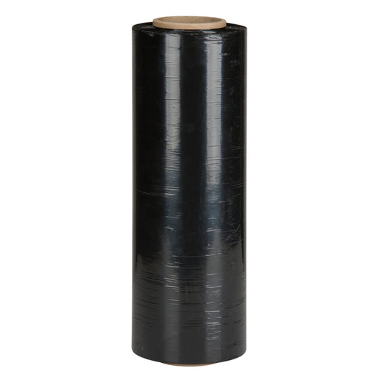 Black opaque blown stretch film roll, 15in x 1500ft, 80 gauge heavy-duty hand wrap