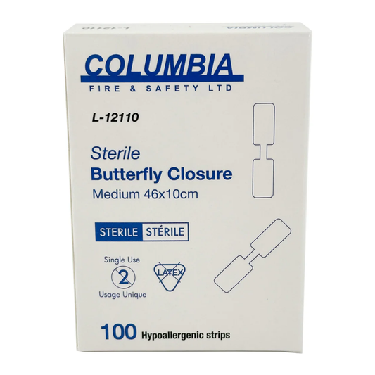 Stacked individual sterile packets of LEO medium butterfly skin closures