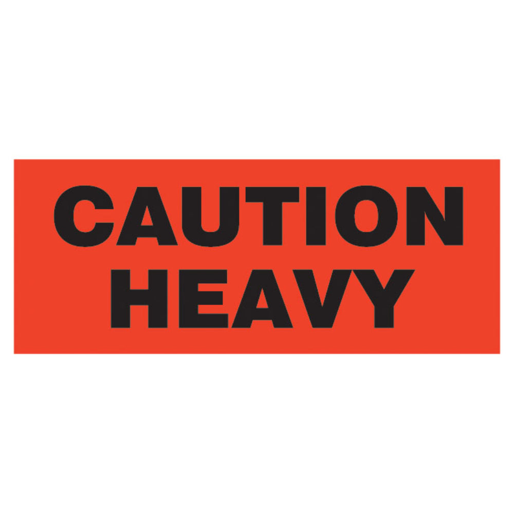 Caution Heavy neon red and black shipping label, 2in x 5.38in, 500 per roll