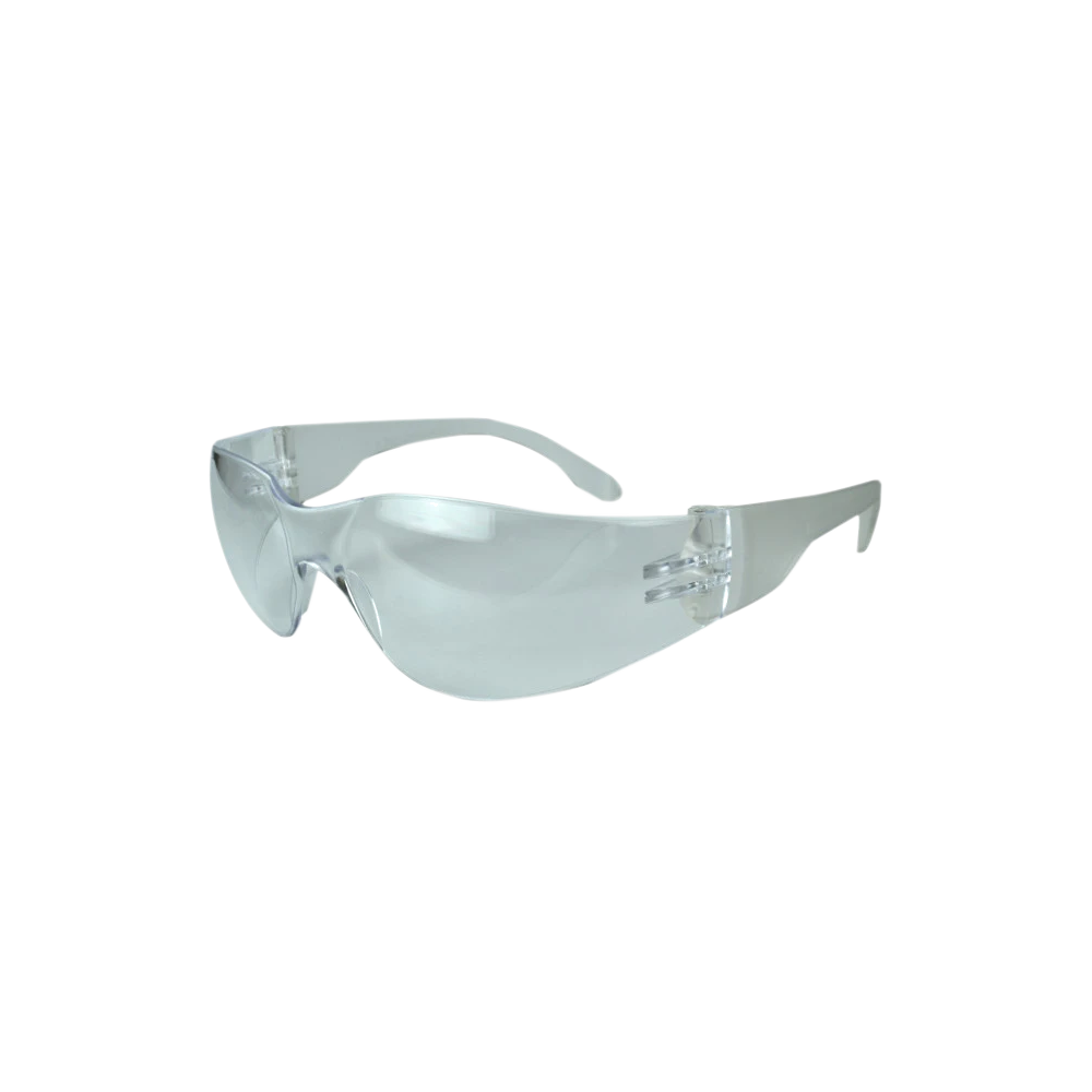 Clear wraparound safety eyewear for industrial and medical eye protection