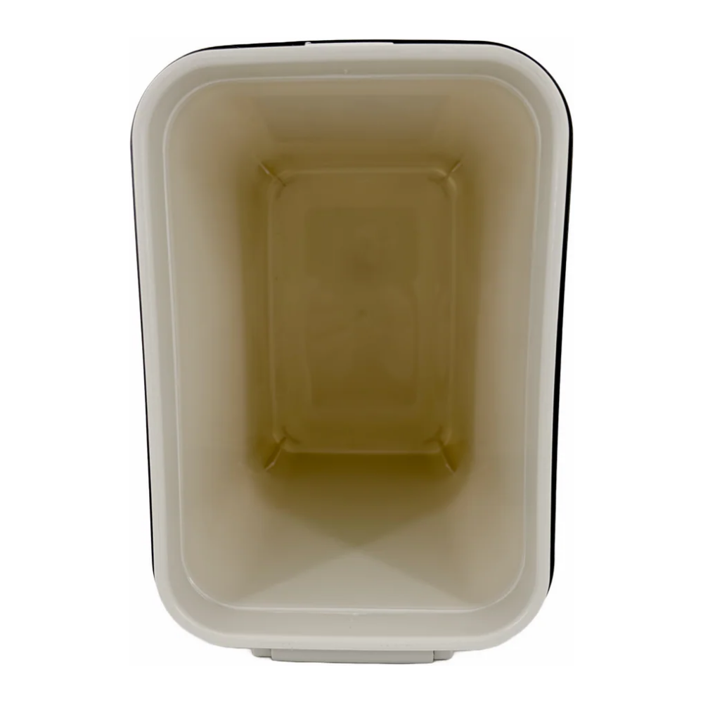 Top-down interior view of the Columbia L-12520 6-liter waste bin, showing the smooth white polypropylene walls designed for easy sanitization.