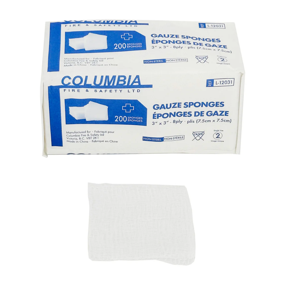 Columbia Non-Sterile Gauze Sponges 8 Ply 3x3 Inch Box of 200 with Single Sponge