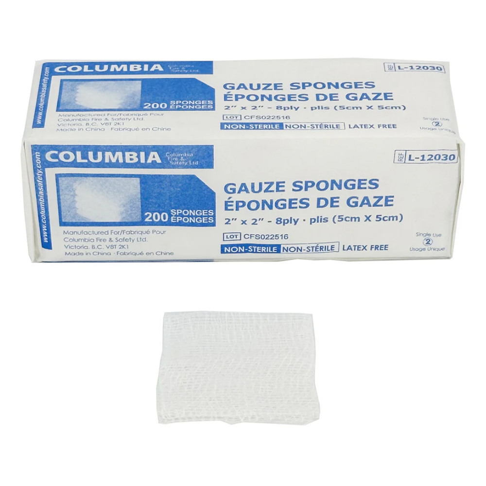 Columbia Non-Sterile Gauze Sponges 8 Ply 4x4 Inch Box of 200 with Single Sponge