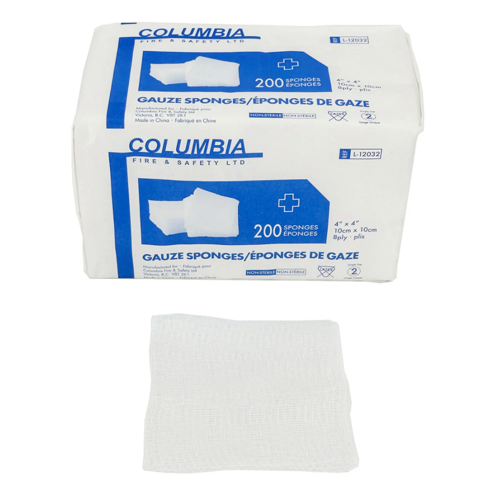 Columbia Non-Sterile Latex Free Gauze Sponges 8 Ply 2x2 Inch Box of 200 with Single Sponge