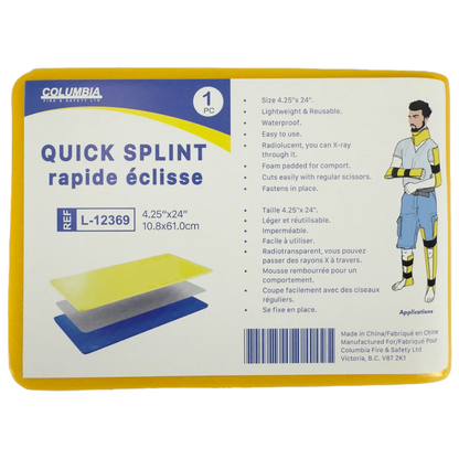 Columbia Quick Splint L-12369 Foam Padded Radiolucent Emergency Splint 4.25x24 Inch