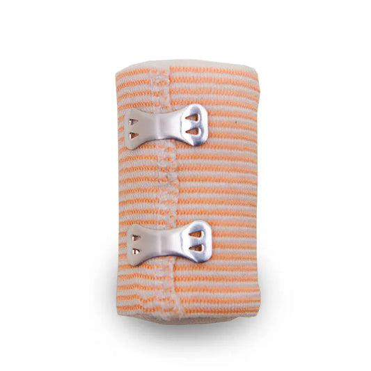 A 3-inch wide roll of Cotton Crepe Bandage featuring integrated fabric crepe ties for manual securement and adjustable limb compression.