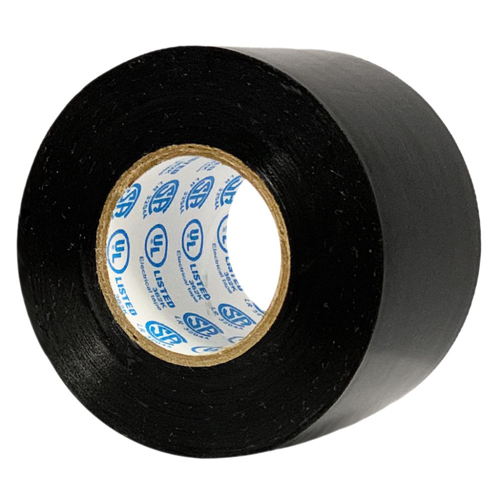 A wide-profile roll of E4820 CSA-certified black electrical tape, 48mm width and 7 mil thickness, for professional insulating applications.