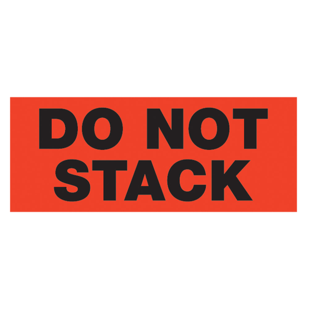 A single rectangular shipping handling warning label with a vibrant neon red background and bold black text reading DO NOT STACK