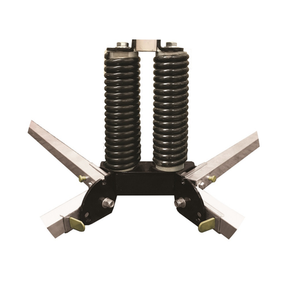 Close-up view of the heavy-duty black dual-spring base and four-leg aluminum construction of the SS420A stand.