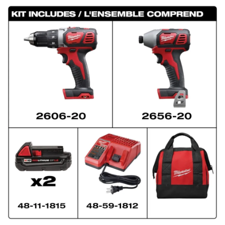 Milwaukee 2691-22 M18™ 18V Li-Ion Cordless Drill Driver / Impact Driver 2-Tool Combo Kit with (2) 1.5Ah Batteries and Charger