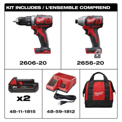 Milwaukee 2691-22 M18™ 18V Li-Ion Cordless Drill Driver / Impact Driver 2-Tool Combo Kit with (2) 1.5Ah Batteries and Charger