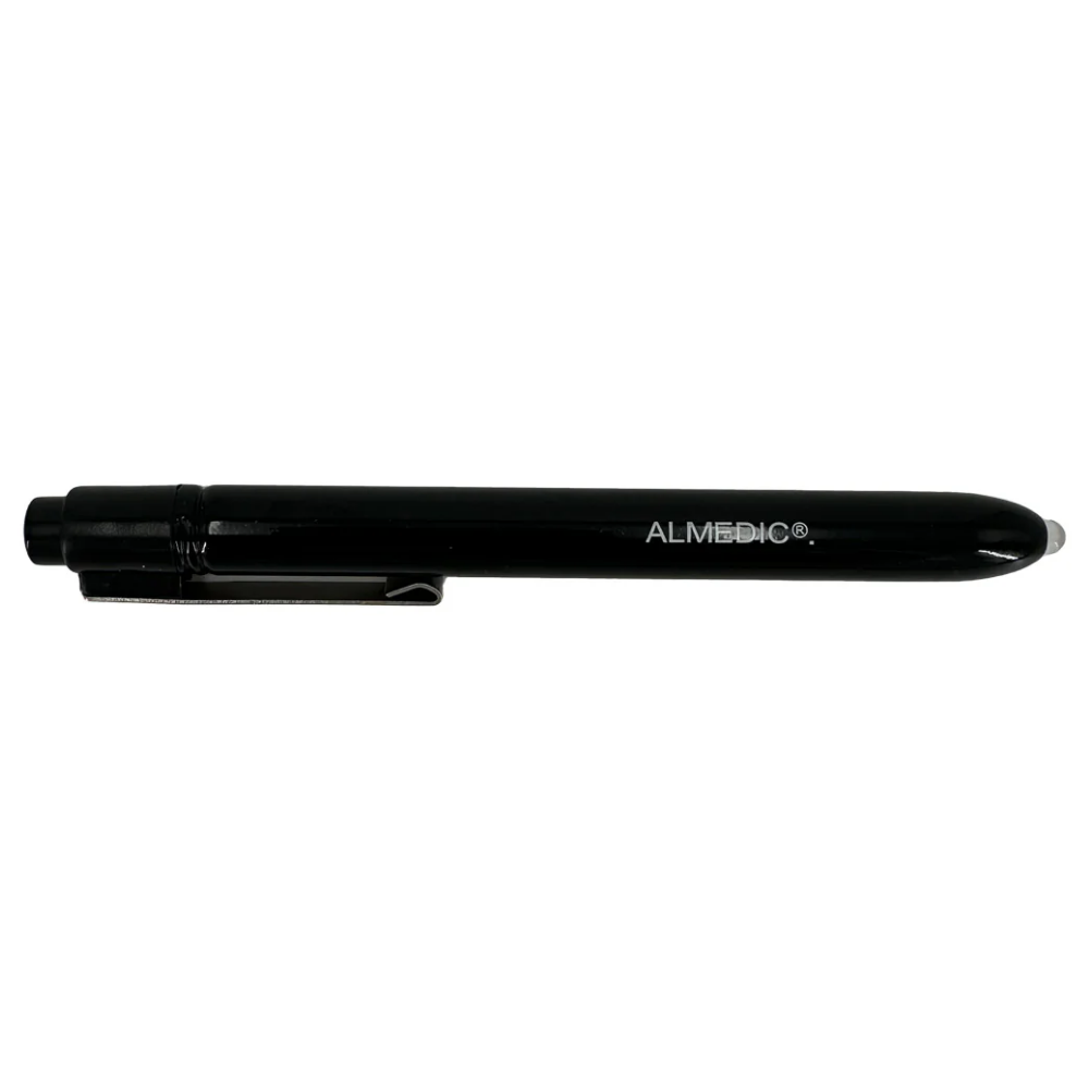 The LEO L-12420 reusable diagnostic medical penlight featuring a durable cylindrical body and a side-printed reference scale.
