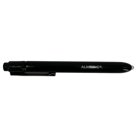 The LEO L-12420 reusable diagnostic medical penlight featuring a durable cylindrical body and a side-printed reference scale.