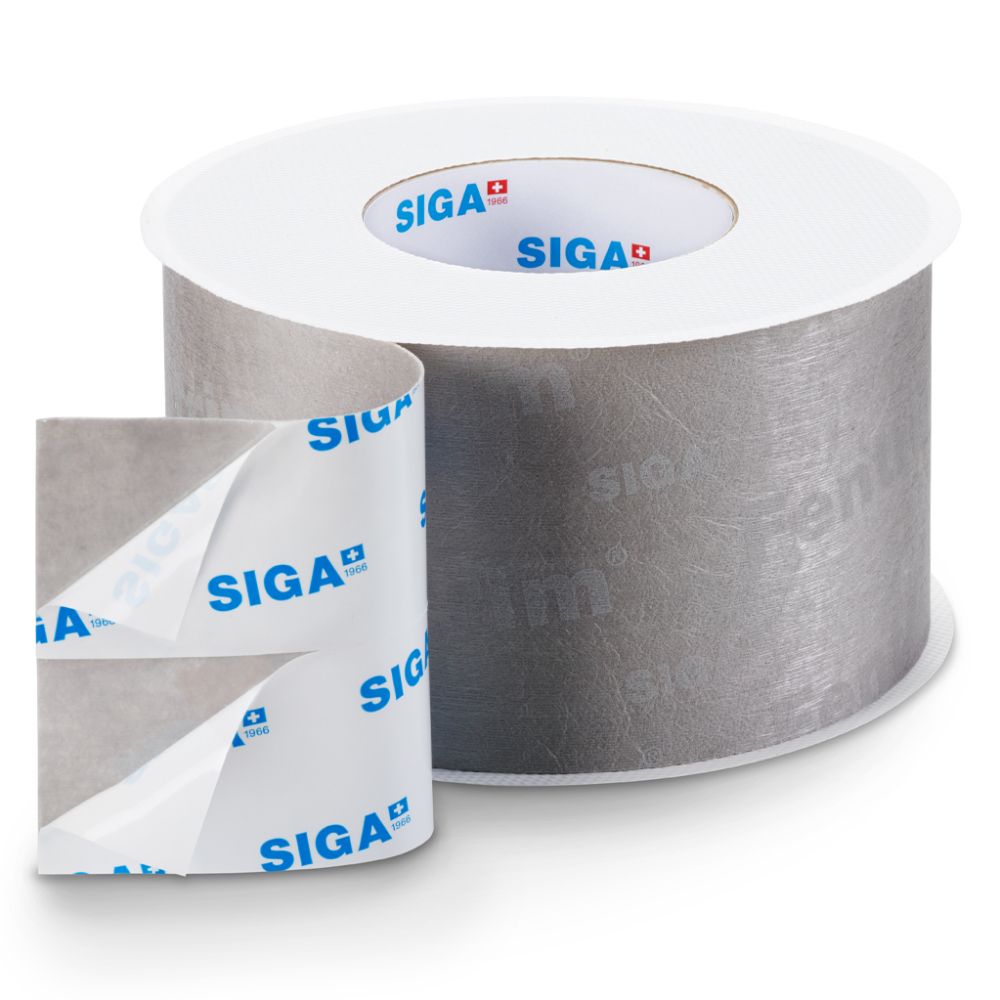 A single 4-inch wide roll of Fentrim 430 grey joint sealing tape featuring a primer-free adhesive and a robust fleece-backed surface.