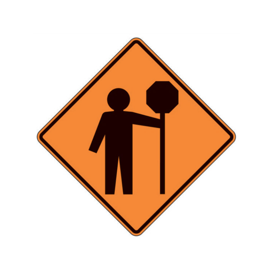 Flagger Ahead Aluminum Sign - 75x75cm and 120x120cm