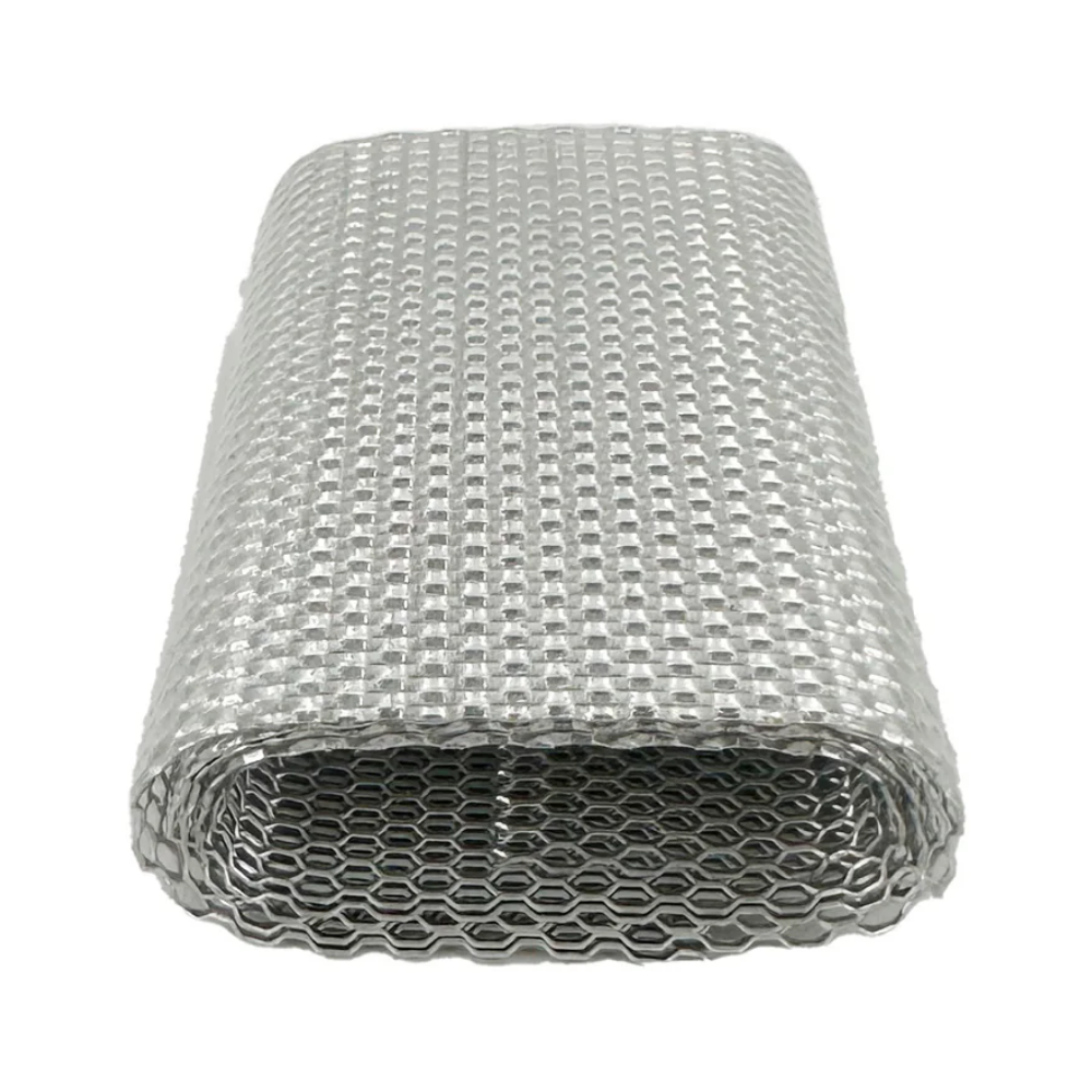Close-up of the LEO rolled wire splint mesh, showing the flexible aluminum construction used for custom emergency limb support.