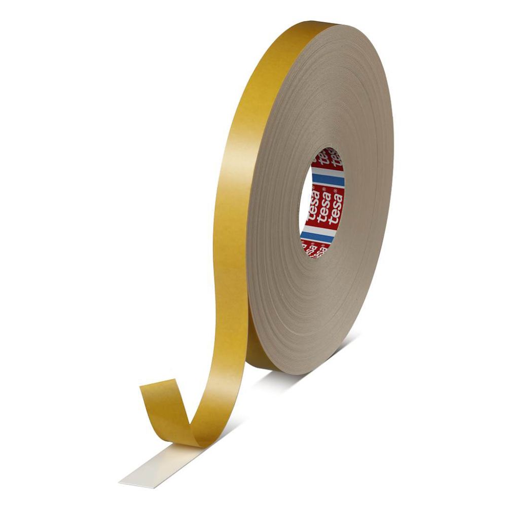 Tesa white double sided foam tape roll with yellow paper liner