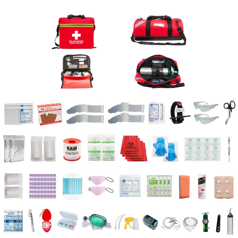 A professional B.C. Advanced Kit (FSBCADV-FSB45-O2) featuring high-capacity trauma bags integrated with an oxygen resuscitation therapy system.